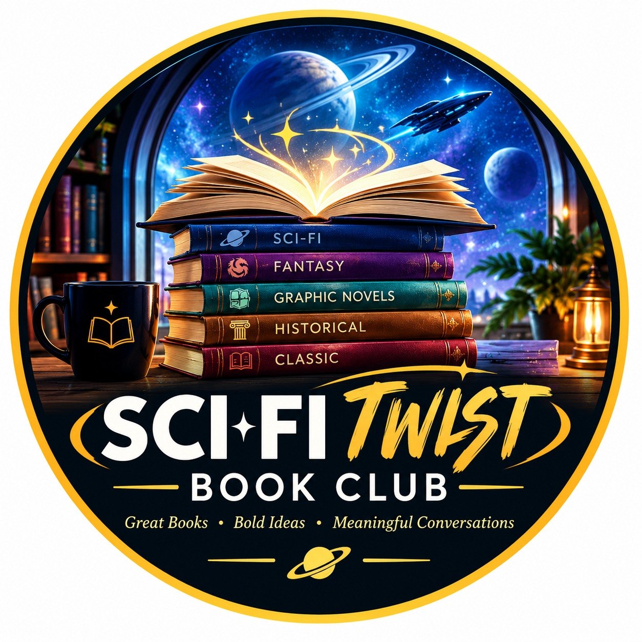 Sci fic twist book club logo